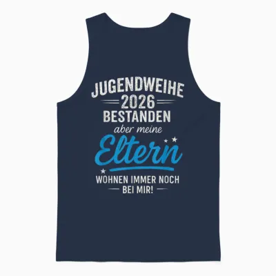 Jugendweihe 2026 Bestanden Aber Meine Eltern T-Shirt, Black, S Unisex Tank Top - Navy