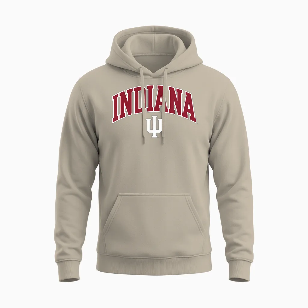 Indiana Hoosiers Arch Over Logo Officially Licensed Unisex Hoodie in Sand