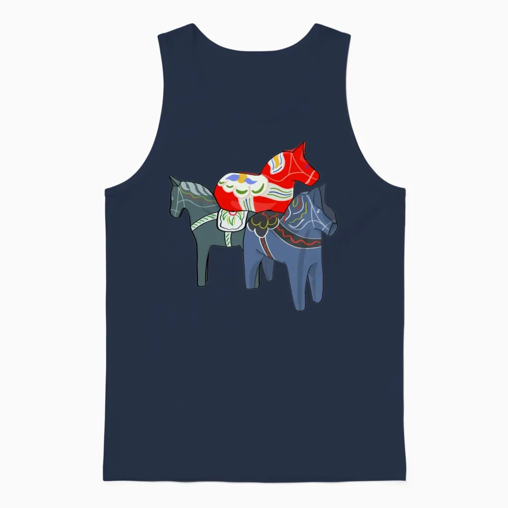 Dala Horses Horse Lovers Gift Unisex Tank Top in Navy