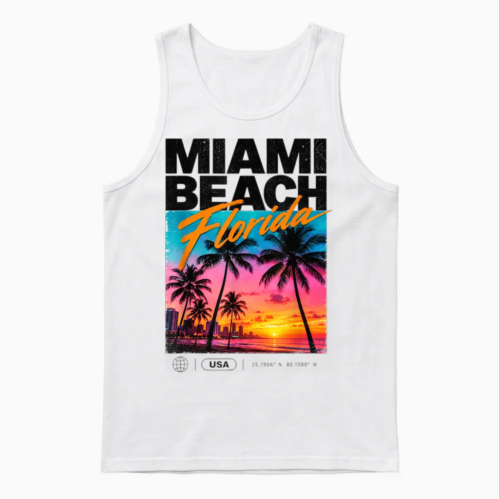 Miami Beach Vintage Floride été Paradis Palmiers Et Vacances Unisex Tank Top in White