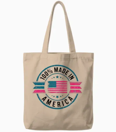 100 Percent Made in American Usa Flag Emblem Tote Bags - Natural