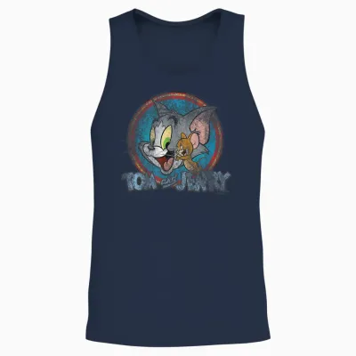 Tom and Jerry Yellow Red Blue Circle Logo Unisex Tank Top - Navy