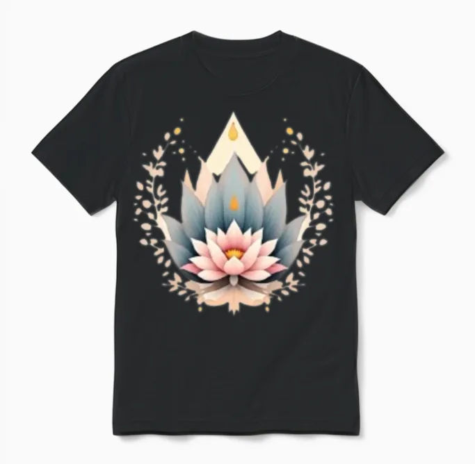 Spiritual Flower Floral & Botanical Unisex T-Shirt in Black
