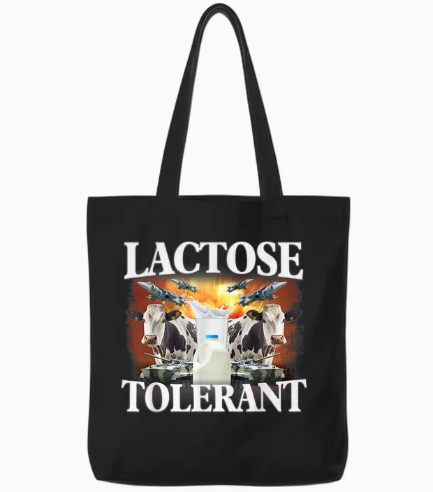 Funny Lactose Retro Pro-Dairy Apparel Unisex-Adults Black Cotton Blend T-Shirt Small Tote Bags in Black