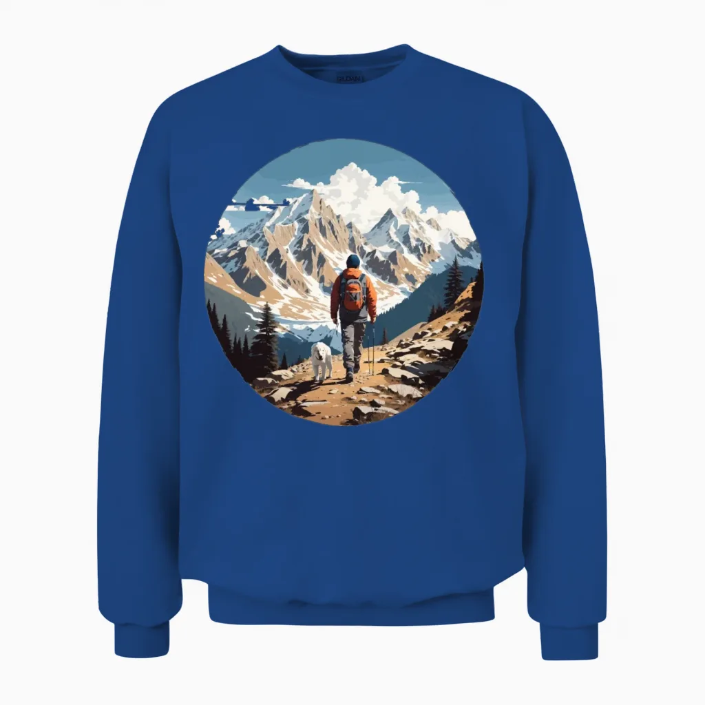 Man Hiking with Dog Lovers Gift Unisex Sweatshirt in Royal