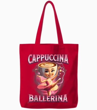 Cappuccino Ballerina Italian Brainrot Funny Memes Tote Bags - Red