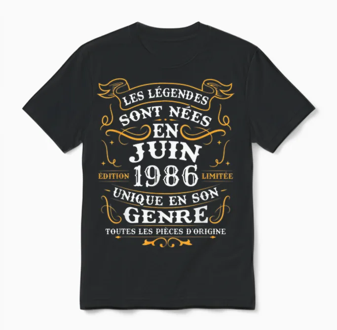 Vintage Cadeau D'anniversaire 40 Ans Nés En Juin 1986 Unisex T-Shirt in Black