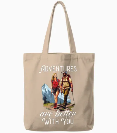 Hiking Couple Hiking Buddy Mountain Climbing Hiker Tote Bags - Natural