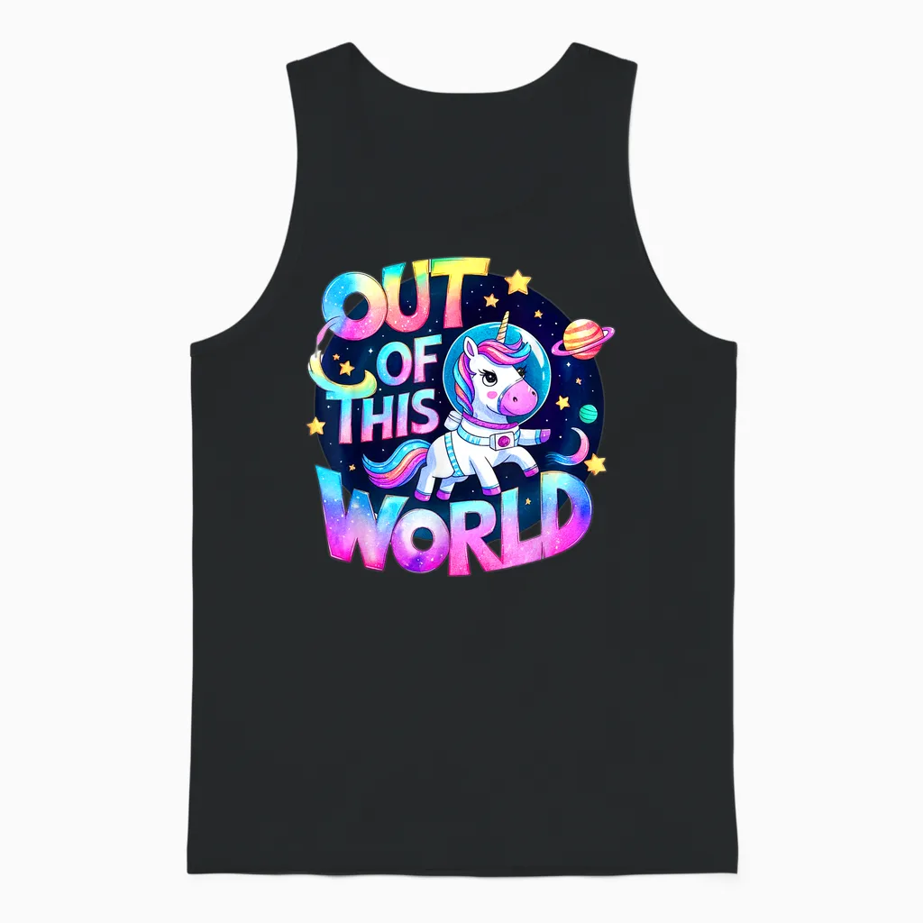 Aventure Kawaii Astronaute Licorne Unisex Tank Top in Black