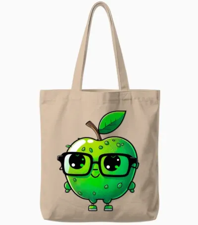 Cute Apple with Glasses - Funny Apple Tote Bags - Natural