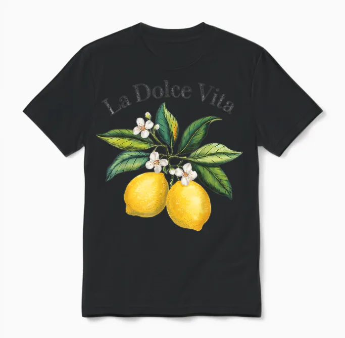 La Dolce Vita Lemon Italian Summer Limoncello Amalfi Coast T-Shirt, White, S Unisex T-Shirt in Black