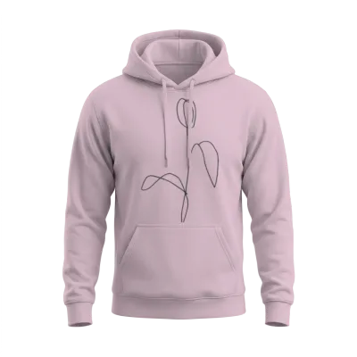 Continous One Line Tulip Flower Minimalist Art Unisex Hoodie - Light Pink