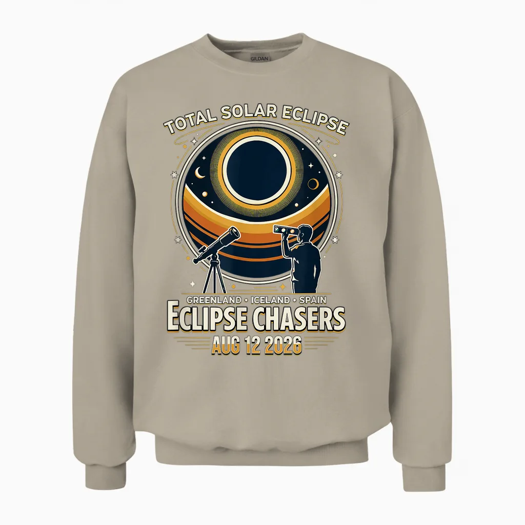 Eclipse Chaser éclipse Solaire 2026 Islande Espagne Unisex Sweatshirt in Sand
