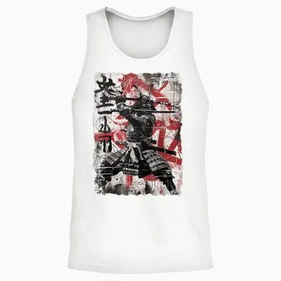 Vintage Samurai Mask Asia Japan Graffiti Tokyo Samurai T-Shirt, Black Unisex Tank Top - White