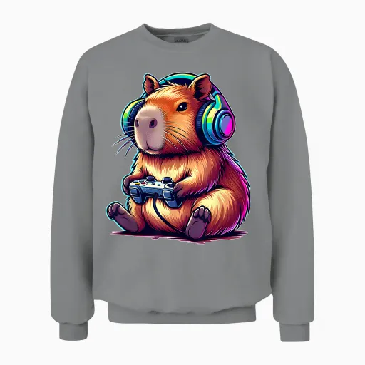 Capybara Funny Video Games Capybara T-Shirt, Black Unisex Sweatshirt - Sport Grey