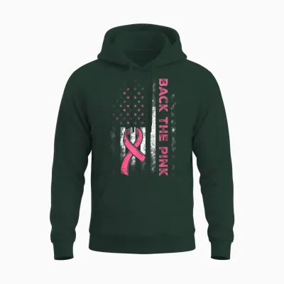 Back the Pink Us Flag Breast Cancer Awareness Women Men Unisex Hoodie - Forest