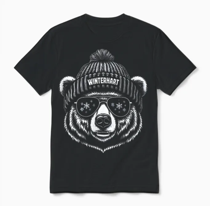 Hardy Bear with Hat Ski Snowboard Ski Party Winter Unisex T-Shirt in Black