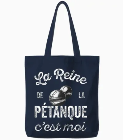 Humour Petanque Gift for Women Queen of Pétanque T-Shirt, Black Tote Bags - Navy