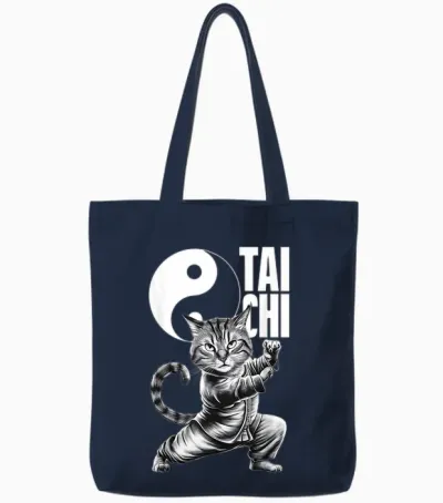 Kawaii-Katze Zeigt Tai Chi Kampfsport Yin & Yang Tote Bags - Navy