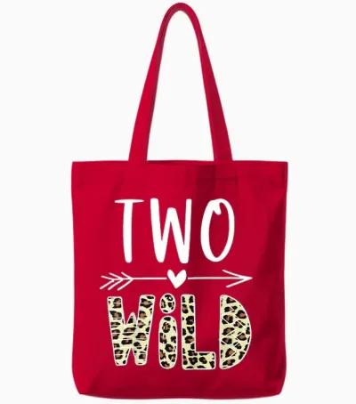 Two Wild 2 Year Old Girl Gifts 2nd Birthday Second Bday Tote Bags - Red