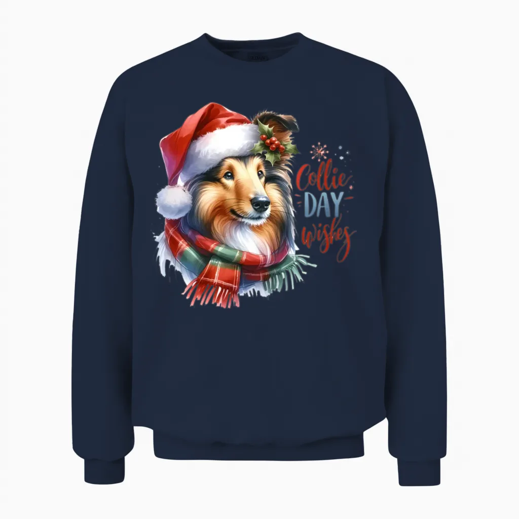 Collie Day Wishes Unisex Sweatshirt in Navy
