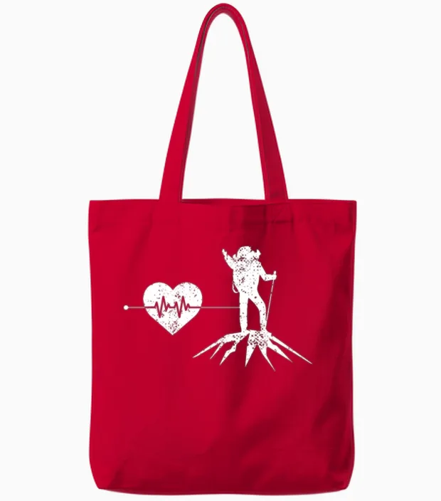 Hiking Heartbeat & Outdoors Tote Bags in Red