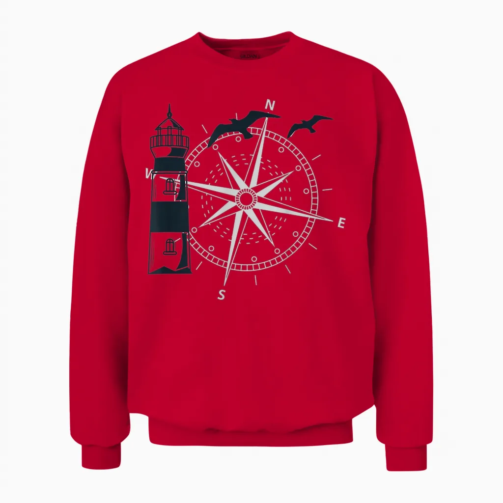 Segeln Kompass Windrose Leuchtturm Unisex Sweatshirt in Red