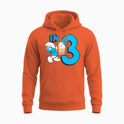 Kinder the Smurfs Schlumpfe Birthday I'm 3 Unisex Hoodie - Orange
