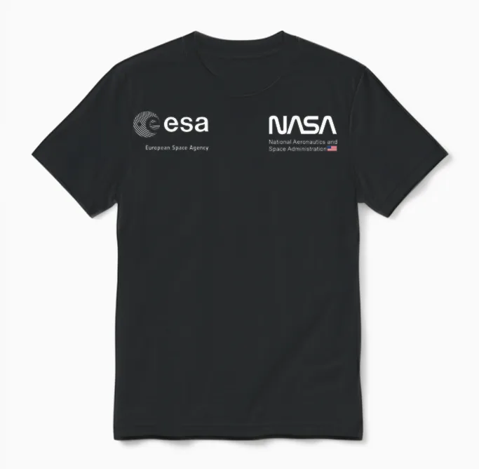 Nasa Worm and Esa Logo Famous and Classic T-Shirt, Black Unisex T-Shirt in Black