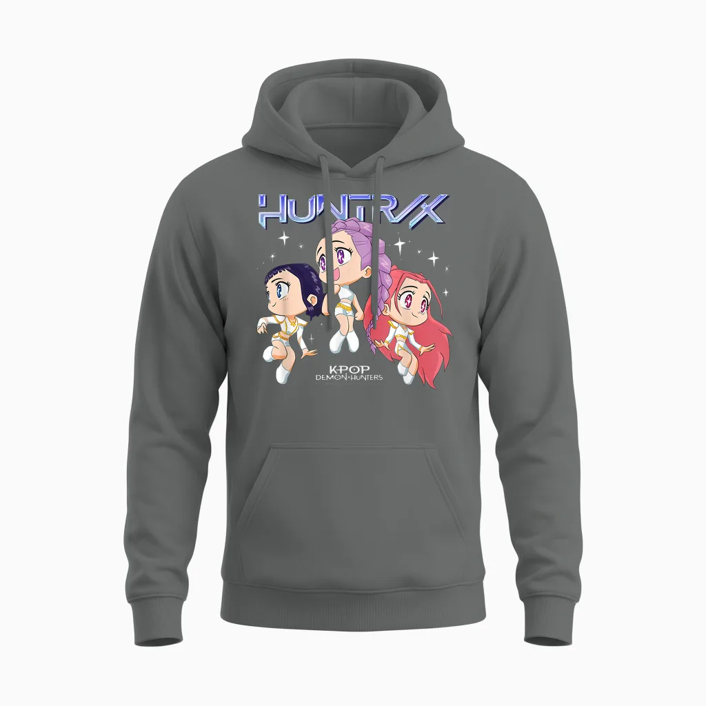 Kpop Demon Hunters Huntrix Chibi Officially Licensed Unisex Hoodie in Graphite Heather