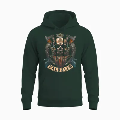 Skull Beard Valhalla Scroll - Viking Axe with Odins Raven Unisex Hoodie - Forest