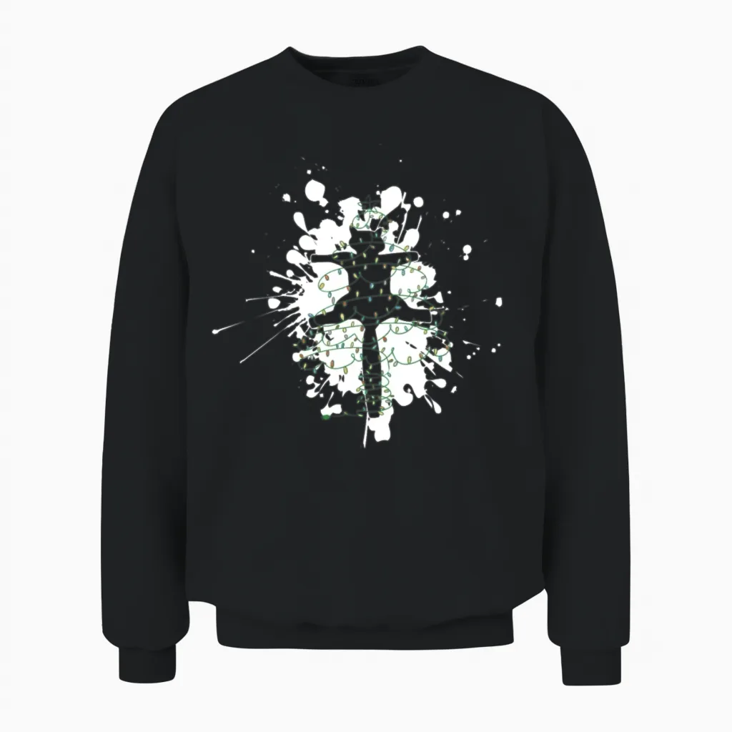 Funny Pussy-Cat Run Over by Christmas Tree Unisex Sweatshirt in Black