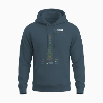 Esa European Space Agency 45 Years Ariane 1-6 Rocket 1979-2024 Unisex Hoodie - Dark Heather