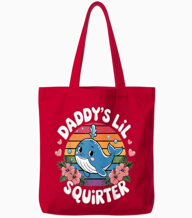 Inappropriate Funny Daddy's Lil Squirter Embarrassing Women T-Shirt, Black, S Tote Bags in Red