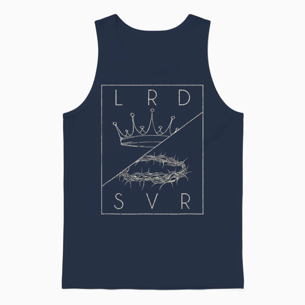 Vintage Retro Jesus Christian Lord & Savior Graphic Unisex Tank Top in Navy