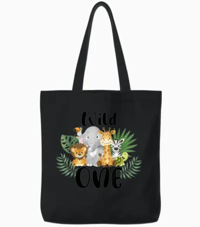 Kids Wild One 1. Geburtstag Junge Lustige Zoo Tiere Sohn Kleinkind Tote Bags - Black