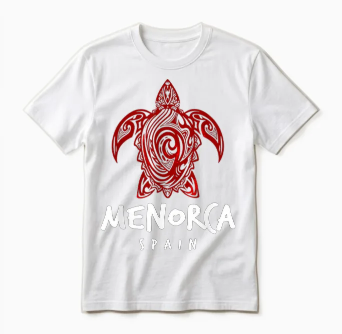 Menorca Espagne Motif Tribal Tortue De Mer île Unisex T-Shirt in White