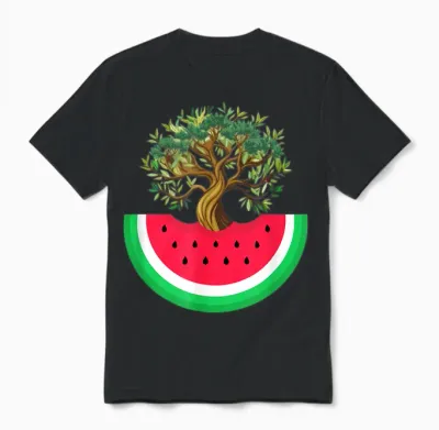 Palestine Watermelon Palestinian Olive Freedom for Palestine T-Shirt, Blue, S Unisex T-Shirt - Black