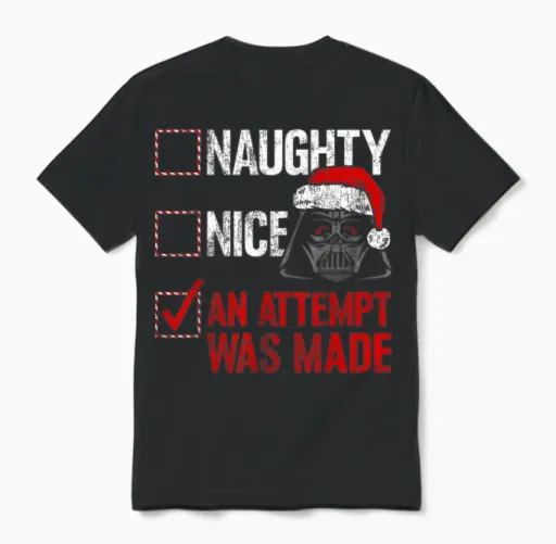 Star Wars Christmas Darth Vader Naughty or Nice Checklist Unisex T-Shirt in Black