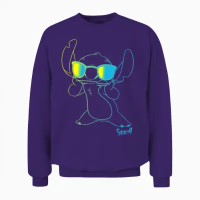 Disney Lilo & Stitch Cool Stitch Neon Outline Chest Portrait Unisex Sweatshirt - Purple