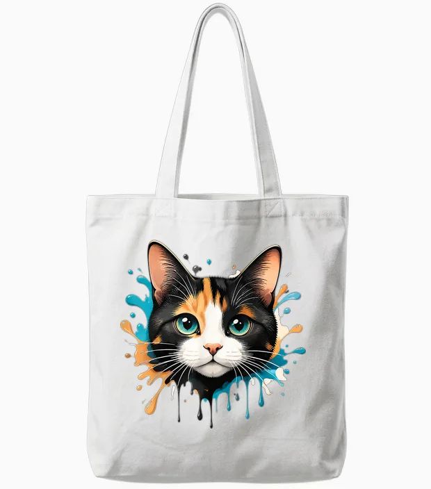 Motif Visage De Chat Splash Drip Pet Lover Kitten Parent Style Mignon Tote Bags in White