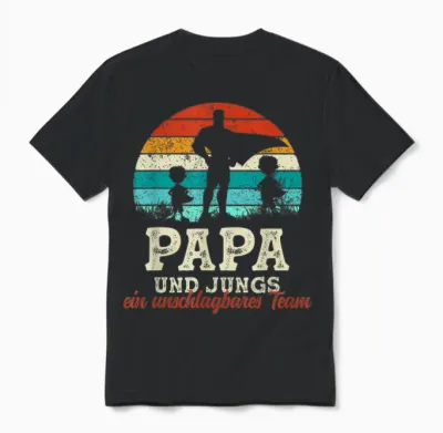 Team Papa Zwei Söhne Kinder Jungs Vatertag Bester Super Papa Unisex T-Shirt - Black