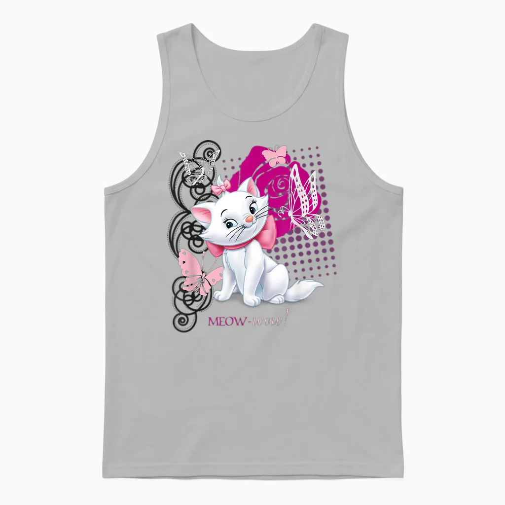 Aristocats Marie Meow Butterfly Cat T-Shirt, Black Unisex Tank Top in Ash