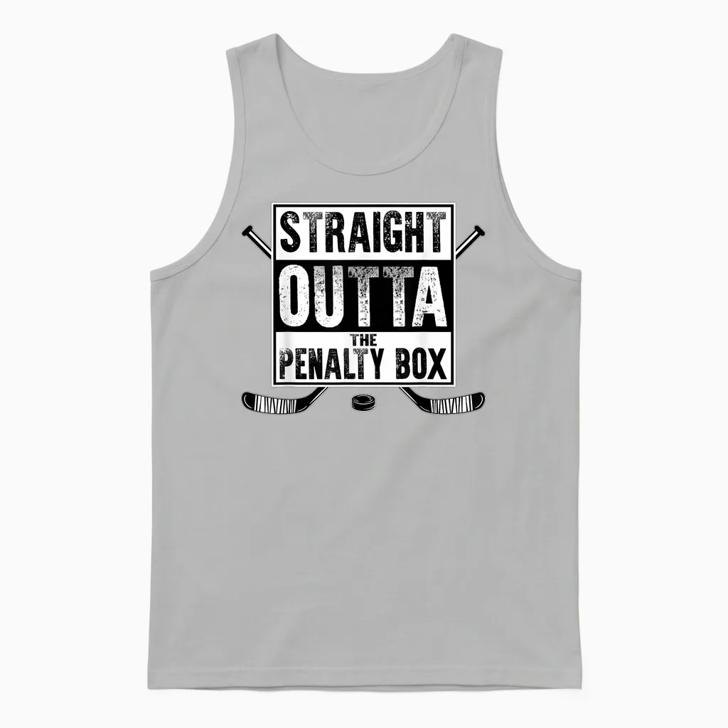Ice Hockey Player Gift Straight Outta the Penalty Box Unisex Tank Top in Ash