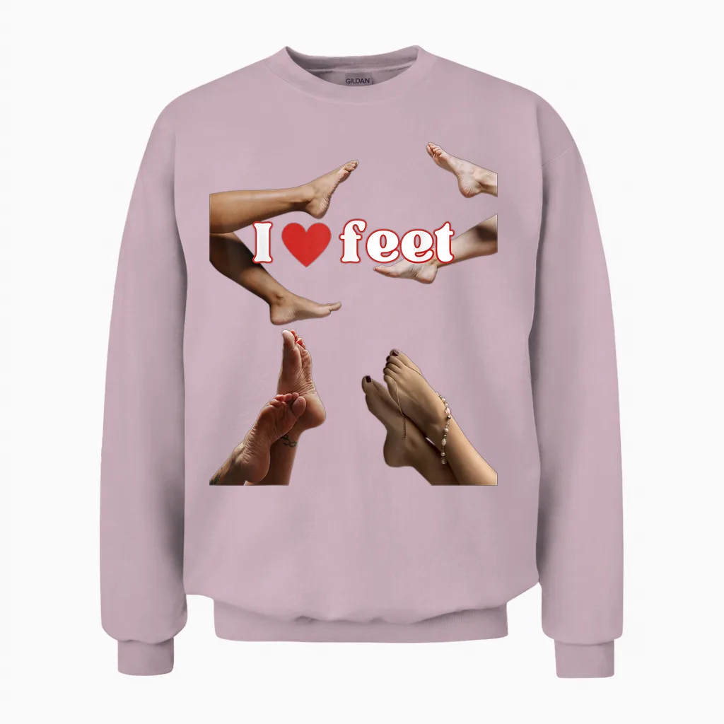 I Love Feet, Cool Design for Foot Lovers or Podiatrists T-Shirt, Black Unisex Sweatshirt in Light Pink