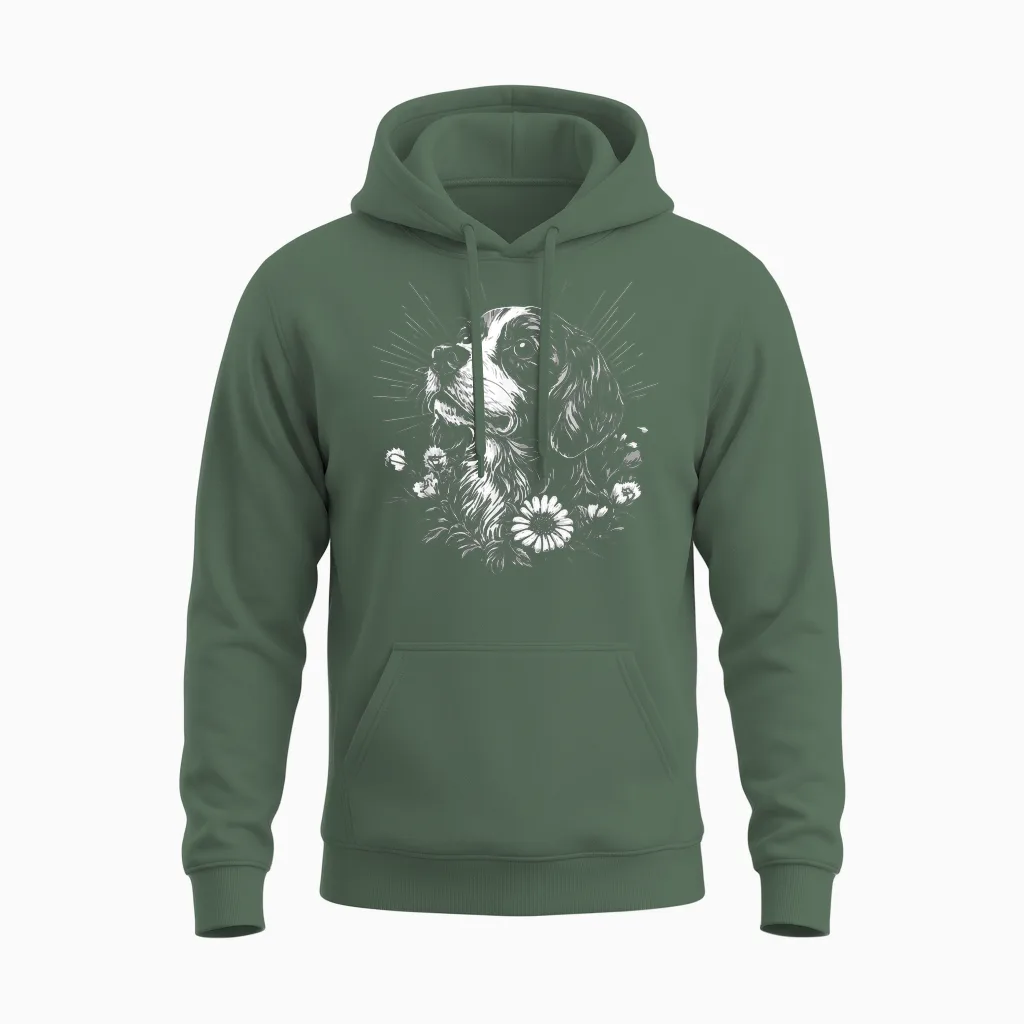 Tatouage Rétro épagneul Breton Pour Amoureux Des Chiens Unisex Hoodie in Military Green