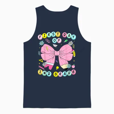 First Day of 2nd Grade Girls Coquette Back to School Unisex Tank Top - Navy