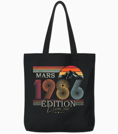 1986 Vintage March Birthday Retro Man Woman Gift Tote Bags - Black