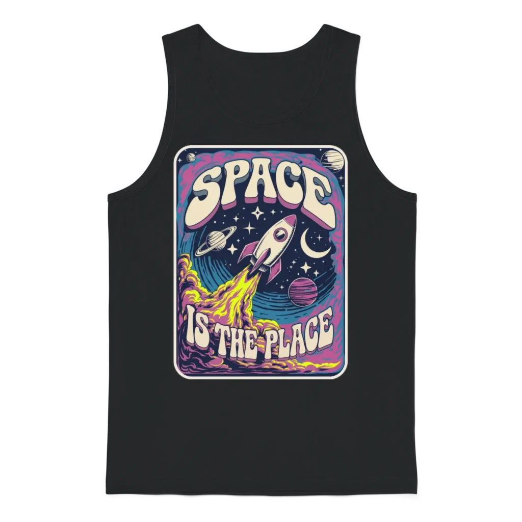 Rocket to Space | Retro Space Unisex Tank Top - Black