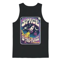 Rocket to Space | Retro Space Unisex Tank Top - Black – 1